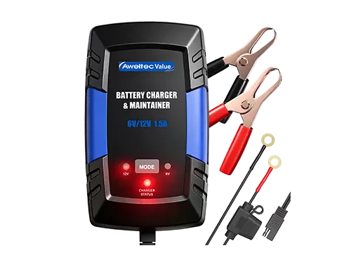 Aweltec Chargeur de batterie 6 V/12 V 800 mA Mainteneur intelligent pour voiture moto tondeuse &agrave; gazon