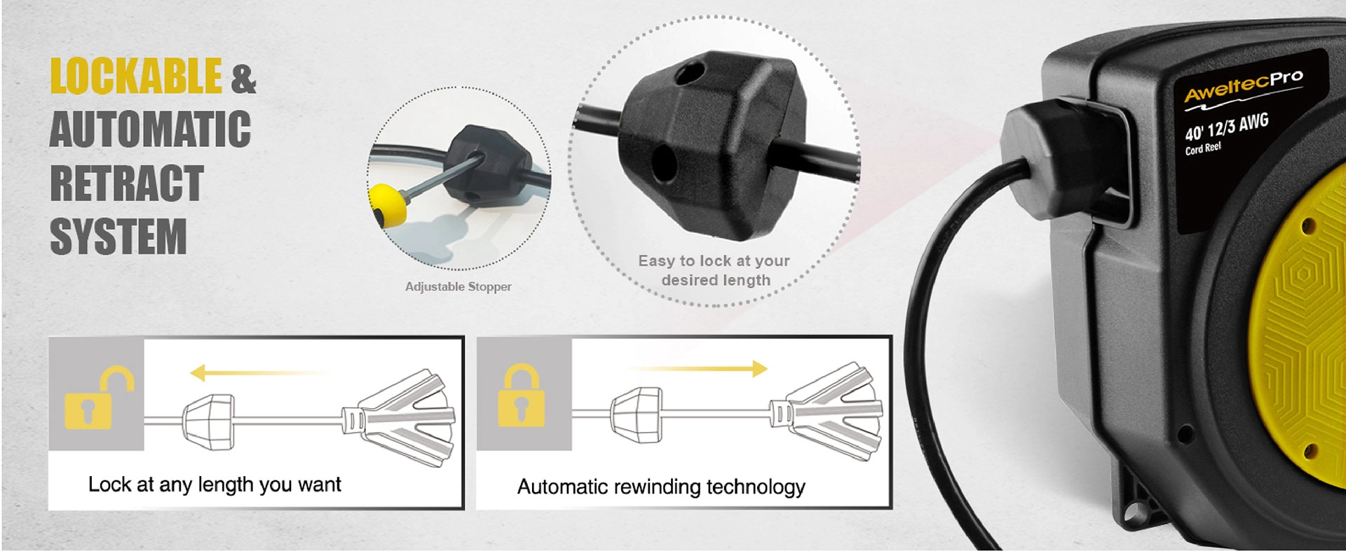 Enrouleur de rallonge rétractable AweltecPro de 40 pieds